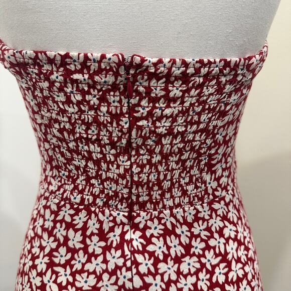 Reformation Rayna Red White Floral Halter Midi Dress Grenadine Cottage Pinup Mod - Picture 7 of 10